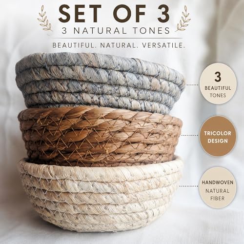 Small Woven Basket Set of 3, Mini Catchall Baskets for Keys & Decor - Image 3