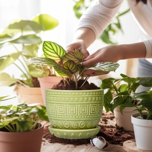 G EPGardening Ceramic Pots for Plants 5.5 Inch Round Ceramic Planter, Green - Image 4