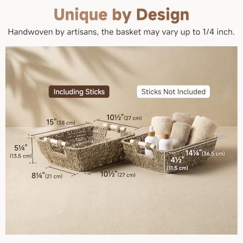 StorageWorks Seagrass Storage Baskets, Large Snack Baskets for Shelves - Image 3