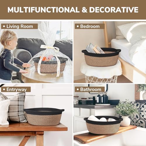 CHICVITA Small Wicker Basket with Bags & Ribbon for Gifts, Black & Jute - Image 5