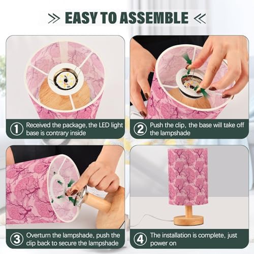 Pink Brain Trees Weird Patterned Bedside Table Lamps with USB Port for Bedroom Lamp Accent Table Lamp Small Nightstand Lamp Sturdy Linen Shade Wooden Base Decorative Lamps for Kids|Reading|Dorm|Home - Image 6