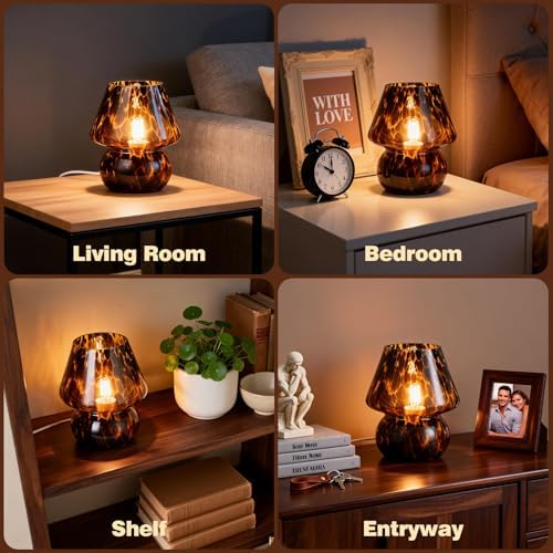 Small Mushroom Table Lamp for Bedside & Nightstand, Murano, Amber - Image 6