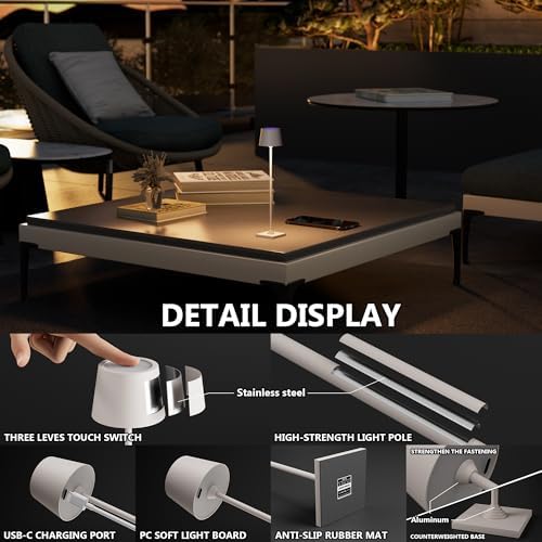 Timjorman Compact Cordless Table Lamp, Rechargeable LED Night Light, Dual Light Source (RGB Top & Warm Bottom), Touch Control & Timer, Metal Lamp for Bedroom & Kids Room (Greige 1PACK) - Image 3