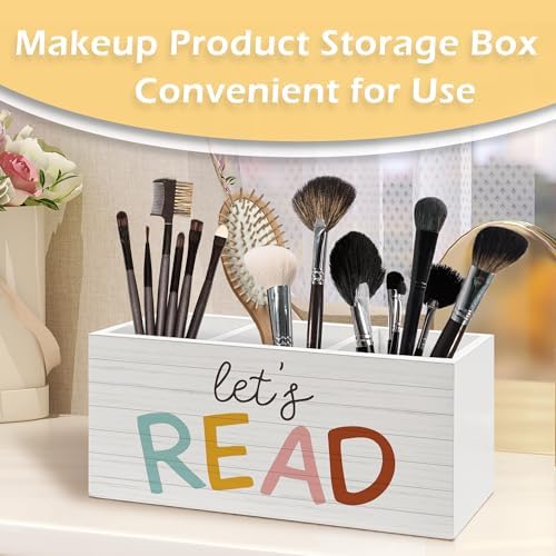 Book Lovers Gifts Pen Pencil Holder, Book Reader Gifts, Boho Desk Accessories, Let's Read Wooden Pen Pencil Organizer for Reading Room Corner Nook Classroom Library Desk Decor - Image 3