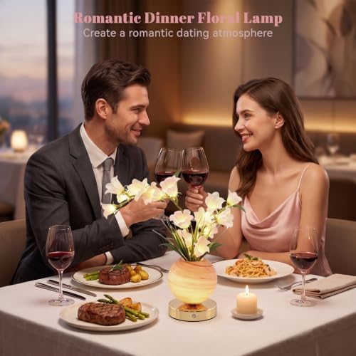 Pink Bellflower Flower Lamp, Rechargeable Cordless LED Floral Table Lamp - Image 4