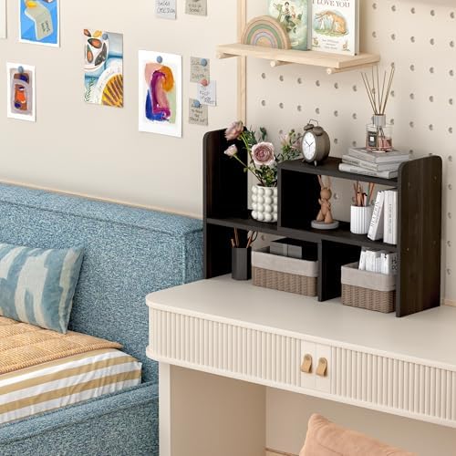 Flexible Assembly Desk Top Organizer, Free Combination Desktop Organizer Shelf, Wood Office Supplies Organizer for Office, Classroom, Dorm, Black - Image 5
