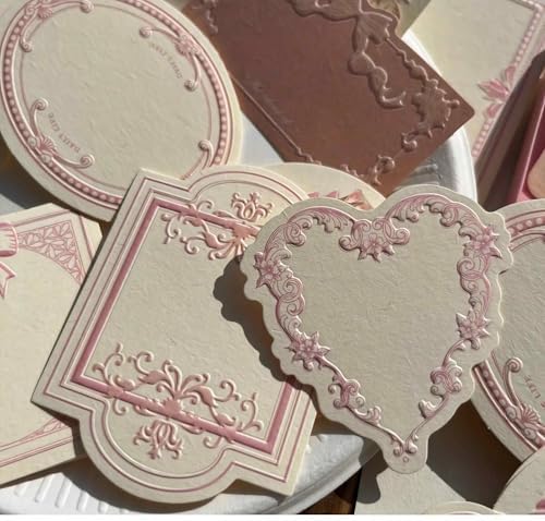 Vintage Embossed Kraft Scrapbook Notebook Paper, Mini Pink Journaling Scrapbooking Supplies Kit Aesthetic Decorative Floral Bow Blank Cards Craft Textured Paper, 30 Sheets Cute Bullet Journal Gifts - Image 6