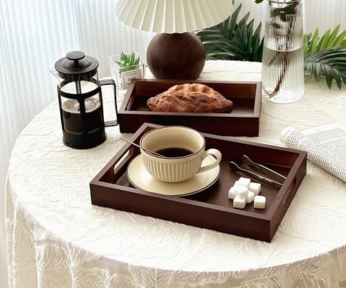 Serving Tray with Handles - 11.4x7.8 Inch Rectangular Bamboo Tray - Image 2