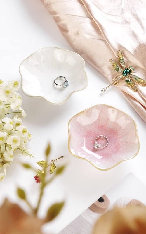 JAMEND CLXP 2PCS White Lotus Leaf Shape Ring Holder Dish, Small Key Bowl, Ceramic Trinket Tray Jewelry Dish Organizing Necklace Earrings for Mom Friend Sister, All Jewelries Are NOT Included, White. - Image 6