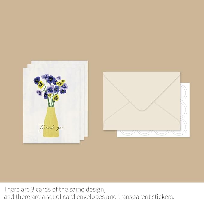 Monolike Day-by-day Card, Thank you - Olivia's Flowers Series.2 - Mix 36 Mini Single cards, 36 envelopes, 36 stickers Package