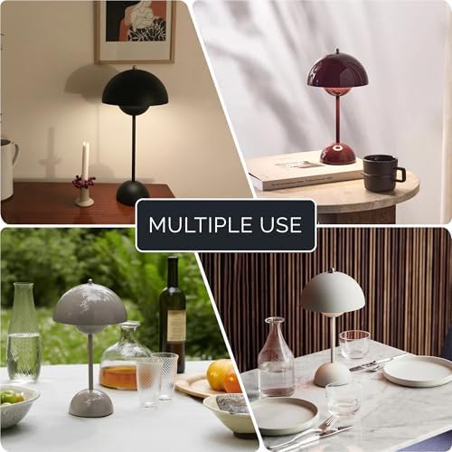 Lucido NordGlow Table Lamp - Cordless Rechargeable Mushroom Dome Lamp, Dimmable Touch LED with Warm Ambient Glow, Modern Mid-Century Accent Light for Bedroom, Desk, Bar & Nightstand (White) - Image 6