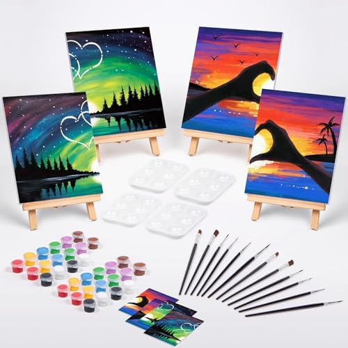 Sip and Paint Kit for Adults,Pre Drawn Canvas 4 Pack Painting Kit Party Date Night Couples Paint Art Canvas Set Valentine 8x10 in - Image 2