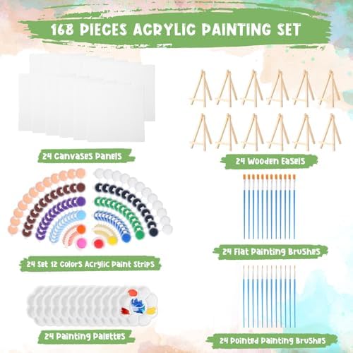 Qilery 24 Set 8 x 8 Inch Canvas Boards and Easel for Painting, Acrylic Paint Strips, Brushes, Palettes, Art Painting Kits for Artists Beginners Oil Acrylic Craft Party Favors - Image 3
