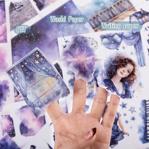 Pre-Cut Galaxy Sticker for Journaling, PET Washi Paper Collage Book, 20 Sheets Star Space Fantasy Planner Decals Scrapbook Junk Journal Supplies - Image 5