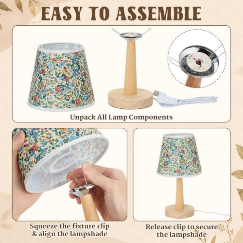 Gerrii 4 Pack Small Bedside Table Lamps, Wood Base, USB Plug - Image 5