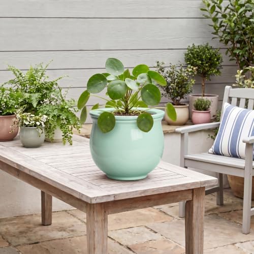 8 Inch Self Watering Planter, Ceramic Plant Pots, Mint Green - Image 5