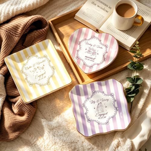 Personalized Ring Dish with Name Custom Jewelry Trinket Tray Minimalist Ceramic Dish Gift for Women Best Friend Birthday Wedding Mother's Day by Unknown