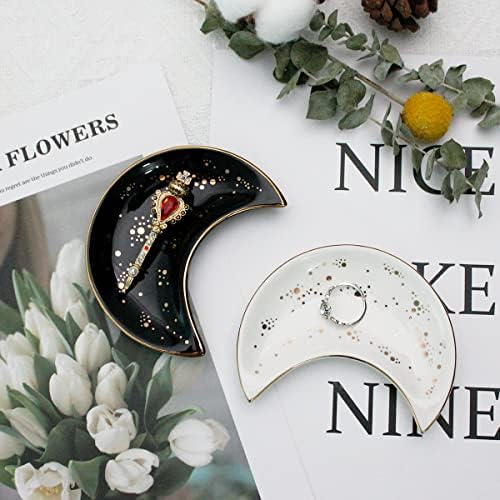 Soddeph Small Moon Ceramic Jewelry Dish Tray, Decorative Trinket Dish, Ring Holder Dish, Modern Accent Tray for Bathroom,Nightstand,Entryway Table, Vanity (1, black+white) - Image 5