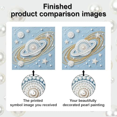 LQCrafK DIY Pearl Art Painting Handcraft Kit for Adults Beginners with Tools and Framed Painting, Creative Design,Self-Adhesive, Healing Stress-Relieving Home Wall Decoration-Saturn - Image 7