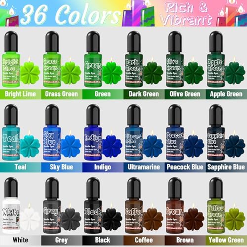 Candle Dye - 36 Colors Candle Color Dye, Non-Toxic, Highly Concentrated Candle Wax Dye for DIY Candle Making, Liquid Oil-Based Candle Dye for Soy Wax, Beeswax, Gel Wax - 10ml/Bottles - Image 4