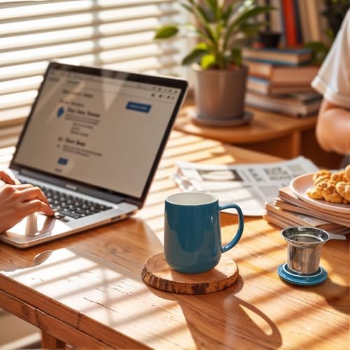 Sweese Porcelain Teacup with Infuser and Lid, 20oz, Steel Blue, Microwave Safe, Reusable - Image 4