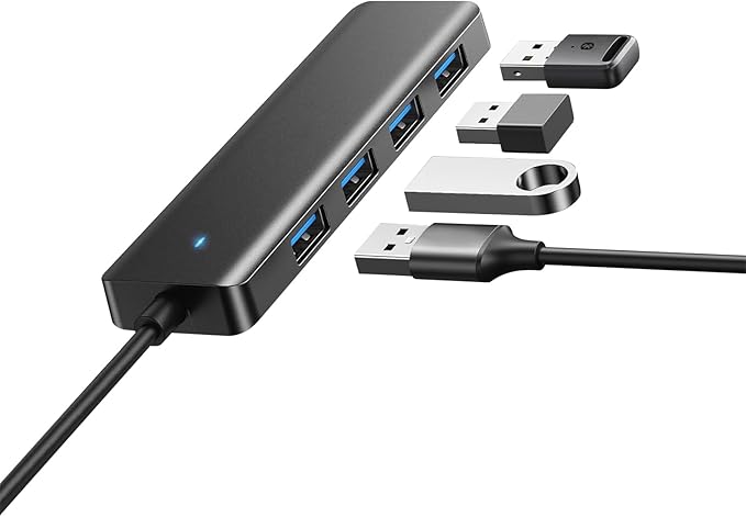 USB Hub 4 Ports, Multiple USB 3.0 Hub, USB A Splitter Ultra-Slim USB Expander for Mouse, Keyboard, Flash Drive, U Disk, Printer, Laptop PC, Desktop and More