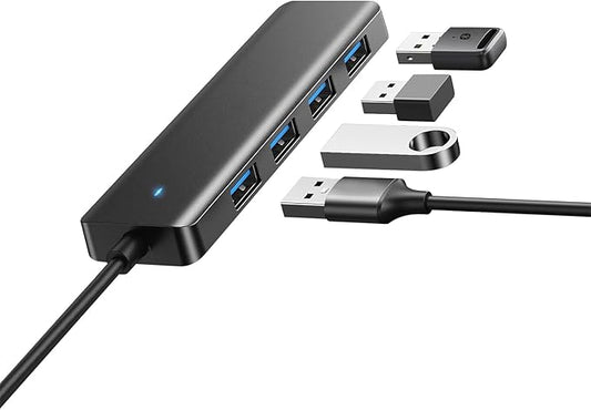 USB Hub 4 Ports, Multiple USB 3.0 Hub, USB A Splitter Ultra-Slim USB Expander for Mouse, Keyboard, Flash Drive, U Disk, Printer, Laptop PC, Desktop and More