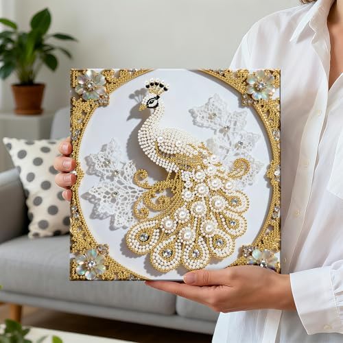Pearl Art Kits Painting for Adults, DIY Mindfulness Therapy with Framed Canvas and Tools, Beginner Wall Decor-Peafowl - Image 5