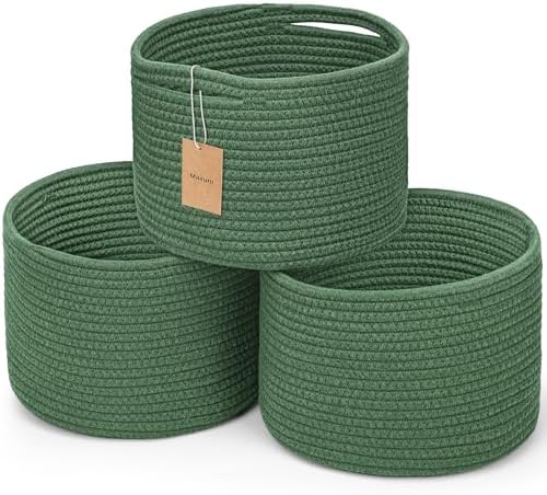 3 Pack Small Rope Storage Baskets, 9.82×9.82×7.1", Green by MaxuniTechLife