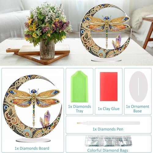 Diamond Painting Kits for Adults Beginners, 5D Full Drill Dragonfly Crystal Art Desktop Ornament, DIY Single Sided Home Office Desk Decor, Creative Craft Gift Set with Tools - Image 3