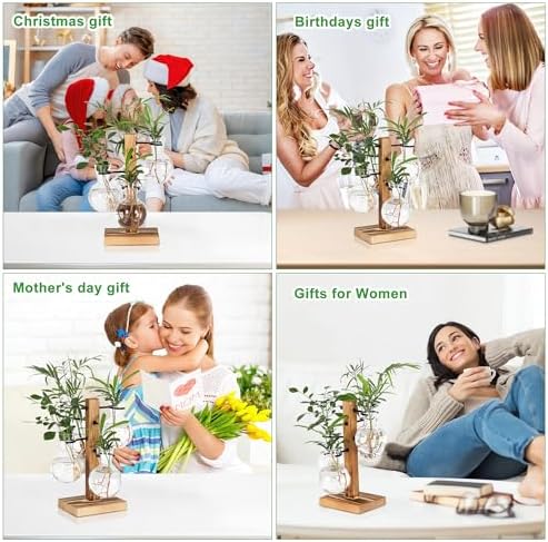 Plant Propagation Station with 4 Glass Vases & Wood Stand, Hydroponic Air Planter for Indoor Plants, Unique Gardening Gift for Women & Plant Lovers, Desktop Terrarium for Home Decor - Image 5