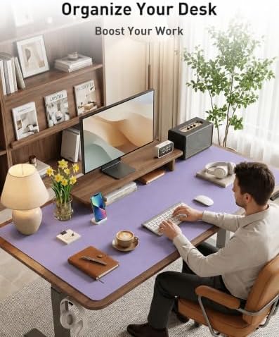 Aothia Faux Leather Desk Mat Mouse Pad, 40" x 24", Light Purple - Image 4