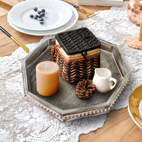 Wooden Decorative Tray, Small Serving Tray with Wood Bead, Farmhouse Big Tray for Ottoman, Countertop, Coffee Tabl, 13" x 13"x 1.6" (Retro Brown) - Image 3