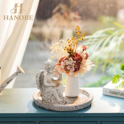 Hanobe Decorative Coffee Table Tray, Round Wood Candle Holder Plate - Image 5