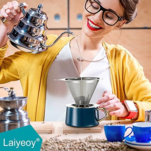 Laiyeoy Pour Over Coffee Dripper, Slow Drip Paperless Coffee Filter, Stainless Steel Pour Over Coffee Maker for Single Cup Brew, Double Mesh Design of Manual Reusable Cone Filter. - Image 7