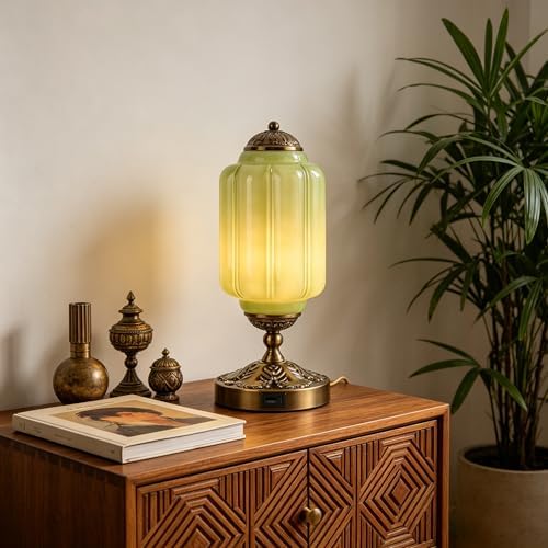 Vintage Touch Table Lamp, Milk Glass Shade with Metal Base, 3 Way Dimmable Desk Light with USB Charging Ports, Retro Lamp for Living Room Bedroom Bedside Nightstand - Image 5