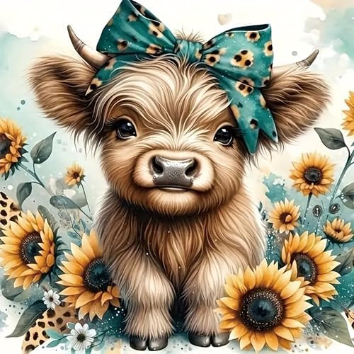 Diamond Art Painting Kits for Adults, Cow 5D Diamond Painting Dots Art Kits by BYGFHLYW