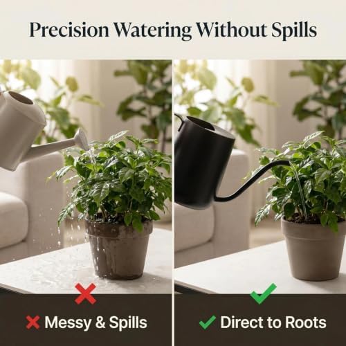 34oz Capacity, Indoor Plants Watering Can with Long Spout, Black Metal with Wood Handle (Black) - Image 6