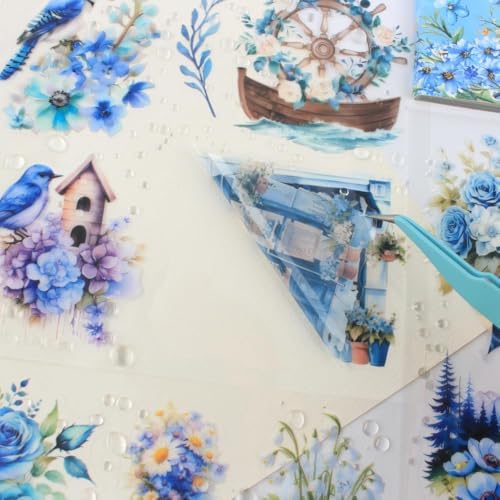 30 Sheets Precut Blue Flower Garden Landscape Stickers Book for Junk Journal Supplies, Transparent PET Stickers for Journaling, Scrapbooking, Bujo, Collage, Card Making - Image 3