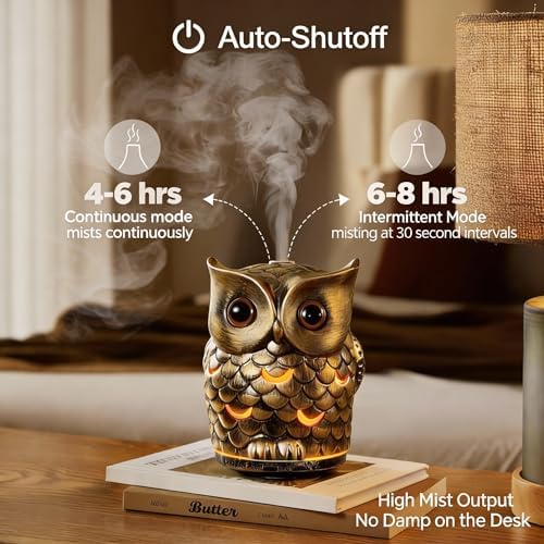 ALIEYE Ceramic Owl Essential Oil Diffuser, 200ml Handmade Aromatherapy Humidifier, 7-Color LED, Auto Shut-Off, Cool Mist for Home Office Yoga, Gifts for Mom Women (Antique Bronze) - Image 4