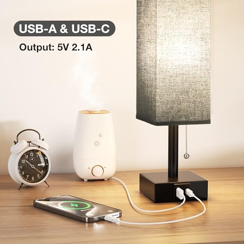 Black Bedside Table Lamp for Bedroom - Desk Lamp For Nightstand, USB C+A - Image 3