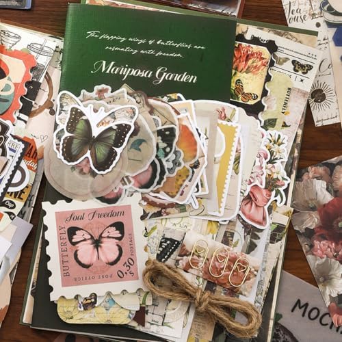 Qudarrso Vintage Junk Journal Kit, Butterfly Nature Theme Scrapbook Supplies with Notebook, Stickers, Ephemera Paper and Tags, Botanical DIY Craft Supplies for Adults Scrapbooking and Junk Journaling - Image 2