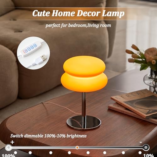 Orange Mushroom Lamp, Mid Century Modern Lamp for Nightstand, Dimmable Retro Egg Tart Bedside Lamps, Home Decor Ambient Lighting Aesthetic Cute Lamps for Bedroom Living Room (NOT Glass) - Image 5