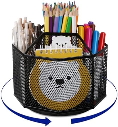 Comix Mesh 360° Rotating Pen Holder, Desk Organizer for Home Office, Black by Comix
