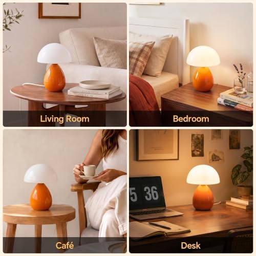 Dawnwake Mushroom Lamp Table Lamp for Bedroom-Small Desk Table Lamps,Orange - Image 7