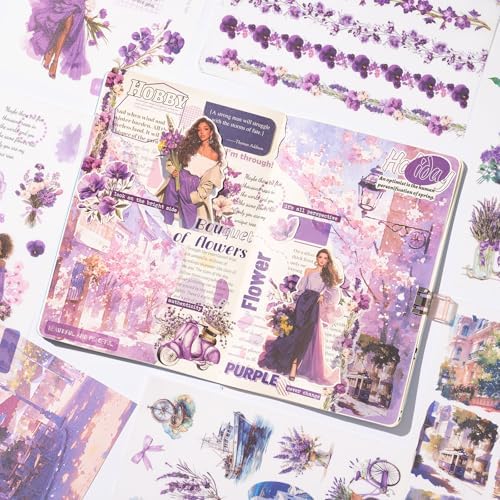 YagCu Scrapbook Sticker Book, 50 Sheets Journaling Stickers, Junk Journal Supplies, Pre-Cut Aesthetic Washi Materials, Scrapbooking for Adults, Decorative Ephemera Planner Arts Craft - Image 3