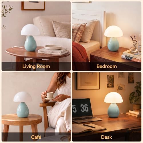 Dawnwake Mushroom Lamp Table Lamp for Bedroom-Small Desk Table Lamps,Blue - Image 7