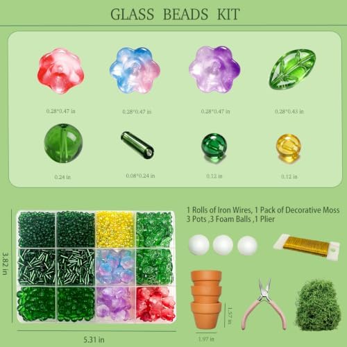 Beaded Plant Kit Glass Leaf Flower Green Beads DIY Craft Desk Décor Gift - Image 2