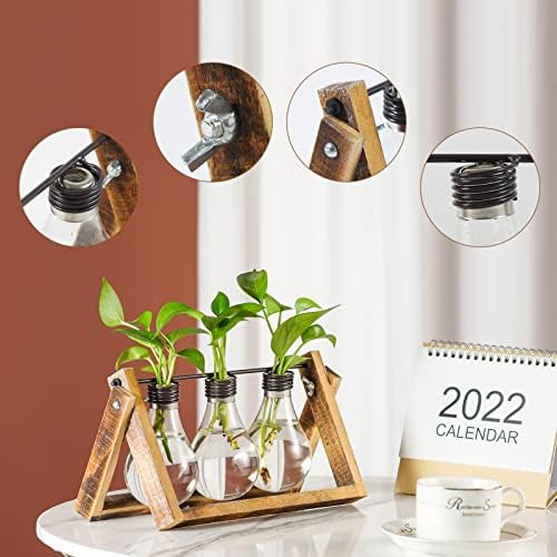 Marbrasse Plant Propagation Stations with Wooden Stand, Desktop Plant Terrarium Holder Bulb Vase, Glass Vase Container with Metal Swivel Holder for Hydroponics of Home Garden Office Decor Lover Gifts - Image 6