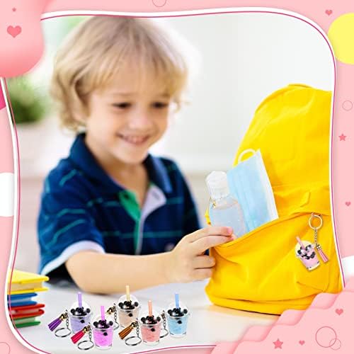 Cunno 348 Pcs Mini Milky Tea Keychain Accessories Bubble Tea Cream Glue Casting Includes Keychain Rings Mini Cup Pendant Charm Straws Assels, 12 Pcs Each, 300 Bubble Beads for DIY Crafts(Bright Color) - Image 6